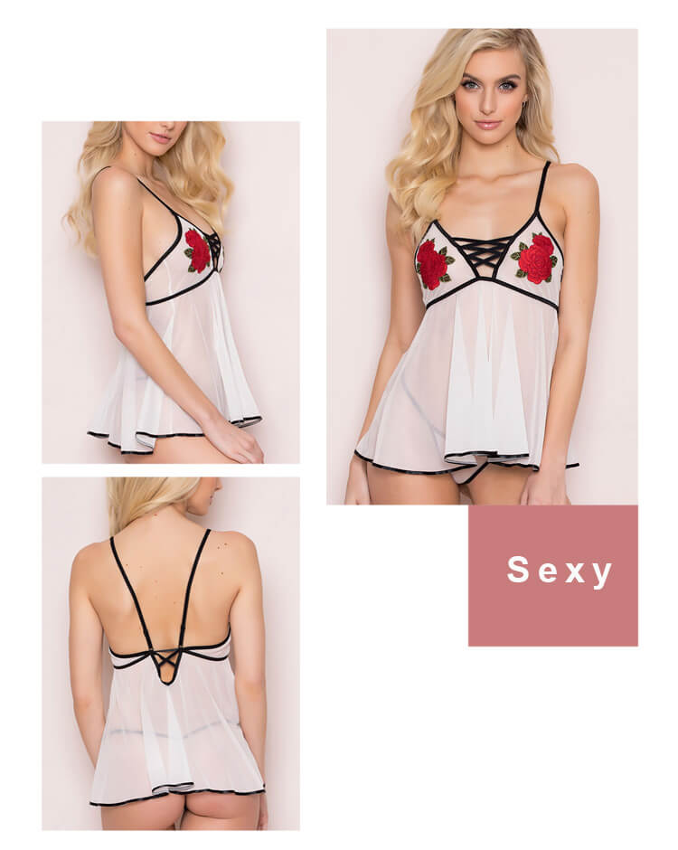 embroidered white babydoll lingerie