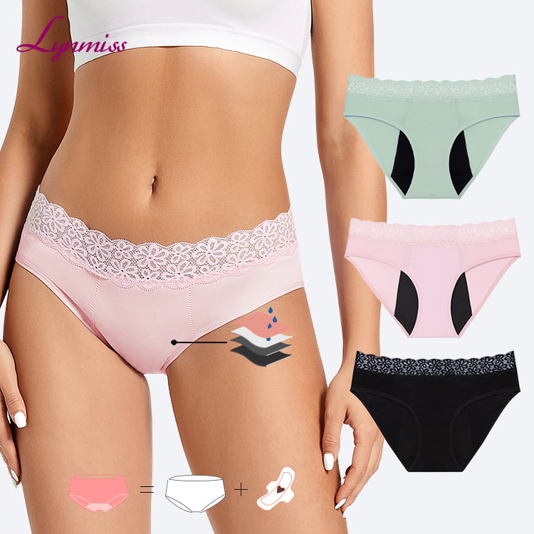 Lynmiss Leak Proof Mid-Rise 4 Layers Organic Cotton Reuseable Heavy Flow Brathable Colorful Color Matching Ladies Private Label Non Leak Period Underwear Factory