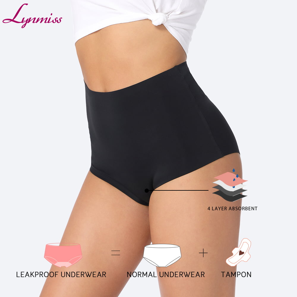 Lynmiss Seamless Leak Proof Underwear Wholesale Breathable Natural Organic Cotton Bamboo Fiber  Black Best High-Rise Seamless Period Underwear Dropshipping