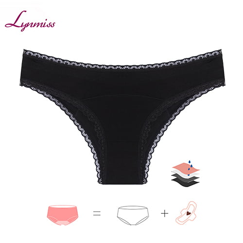 Lynmiss Oem Leak Proof Thong Underwear Women Lace Wasitband  Black Non Leak Thong Period Underwear Supply