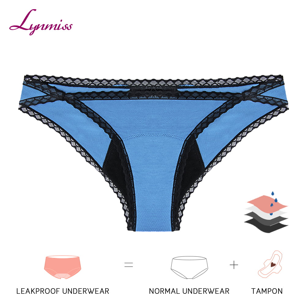 Lynmiss Oem Best Period Thong Ladies Lace Strectchy Wasitband Black Anti Leakage Thong Period Underwear Supply