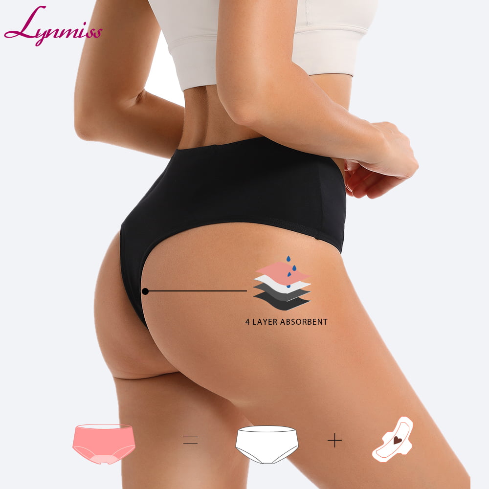 Lynmiss Oem Thong Leak Lady Bamboo fiber absorbent materia Black Thong Period Underwear Supply