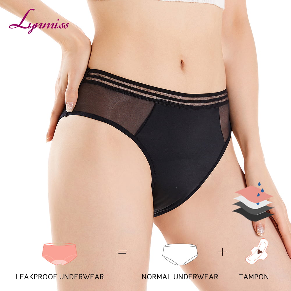 Lynmiss Wholesale Period Panties Woman Bikini Mesh Patchwork Design On Both Sides Leakproof Bikini Period Underwear Factory
