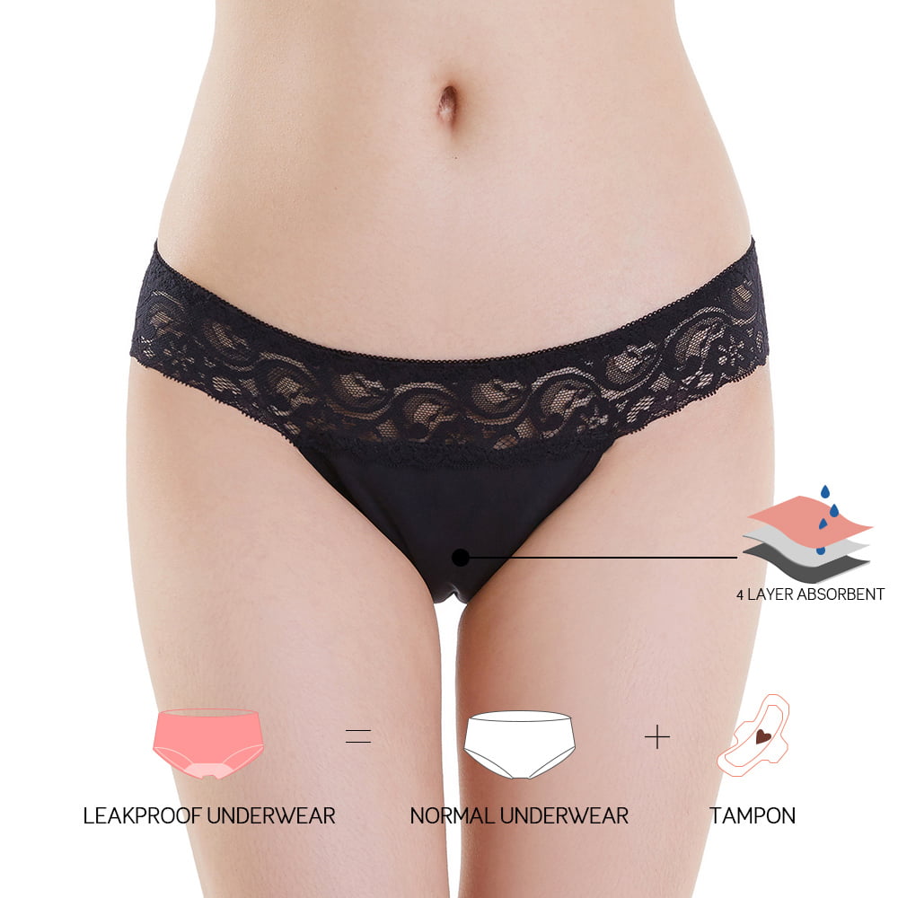Lynmiss Wholesale Period Thong Ladies Brathable Period Absorber Panties Reusable Black Lace Non Leak Thong Period Underwear Factory