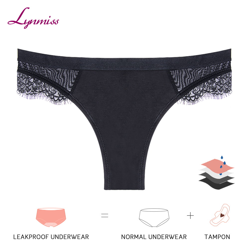 Lynmiss Wholesale Menstrual Thong Woman 4 Layers No Pfas Absorbent Black Leakproof Lace Thong Period Underwear Manufacturer