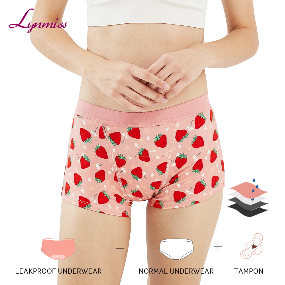 Lynmiss Teen Period Panties Oem Pink Strawberries Anti Leakage Shorts Heavy Flow Girl Menstrual Underwear Manufacturer