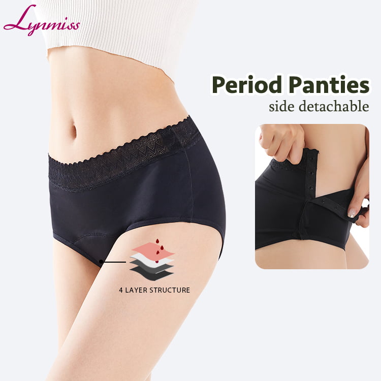 Ly929 Women Menstrual Underwear Factory Biodegradable Anti Leakage Anti Leakage Natural Organic Cotton Absorbent Lace Floral Side Detachable Period Panties From Low Moq