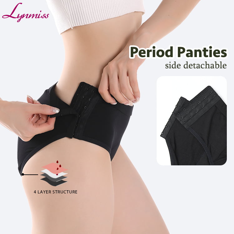 Ly932 Lady Custom Menstrual Panty No Pfas Non Leak Midrise Cotton Absorbency Very High Adjustable Size Side Detachable Period Underwear Bulk