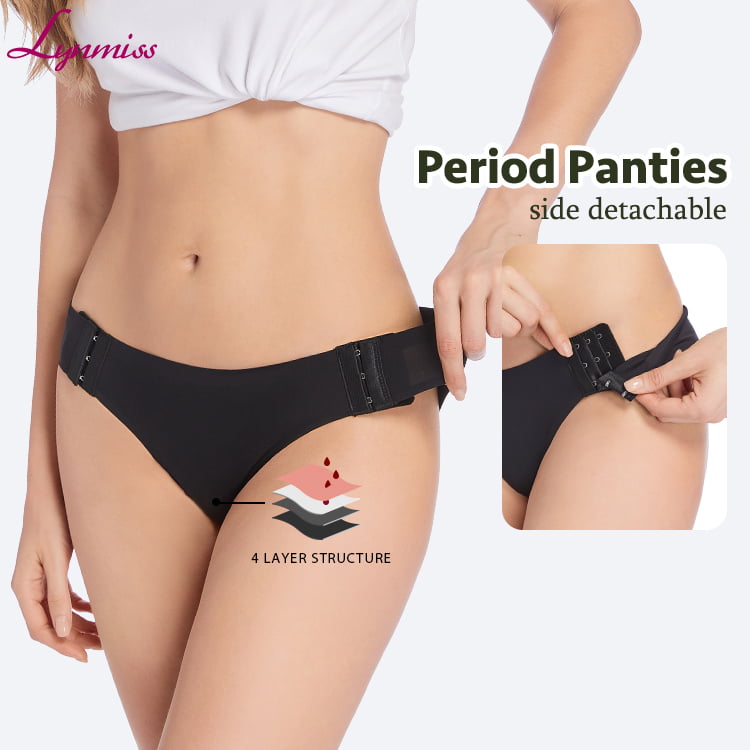 Ly1227 Female Oem Bikini Period Panties Waterproof Strips Super Leakproof Organic Cotton Absorbent Fabric Elastic Side Detachable Menstrual Underwear Private Label