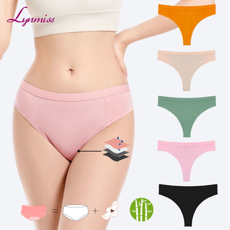 LY1655 Wholesale Women Colorful Leak Proof Thong Menstrual Underwear Leakproof No Pfas Biodegradable Bamboo Period Panties Bragas Menstruales White Label