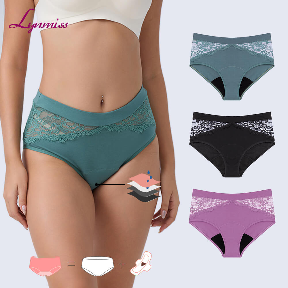 LY2041 Lynmiss Natural Bamboo High Waist Lace Period Panties Manufacturing